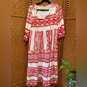 Red and white patterned Midi or Maxi depending on your height!